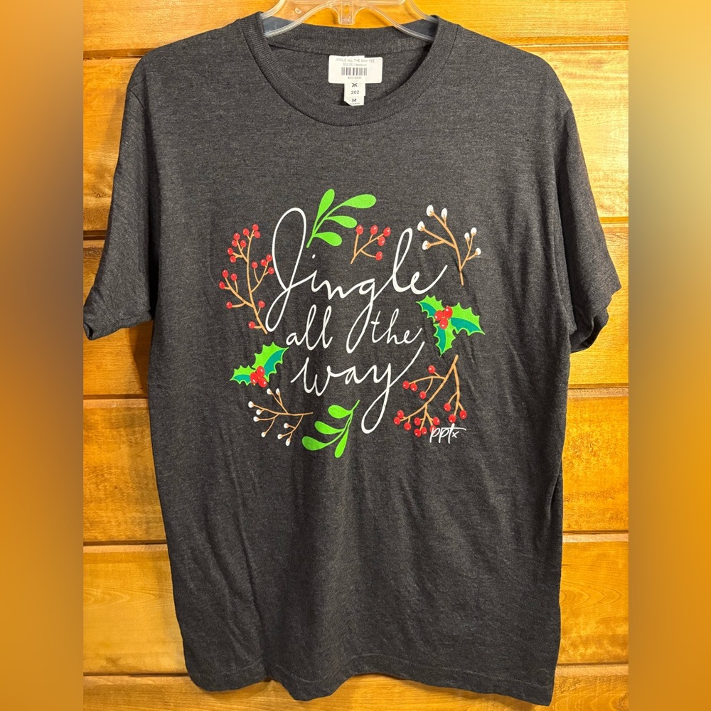 New Jingle all the way Christmas Gray Short Sleeve Tee shirt size medium